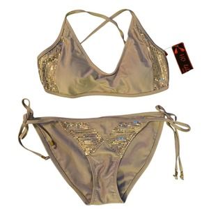 Ho Lala Silver With Sequins Sporty Halter Bikini Women’s